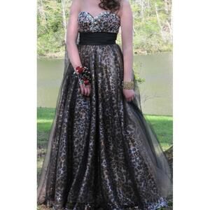 Tony Bowls Sweetheart Princess Tulle Ball Gown Leopard Dress Prom Strapless Sz 4